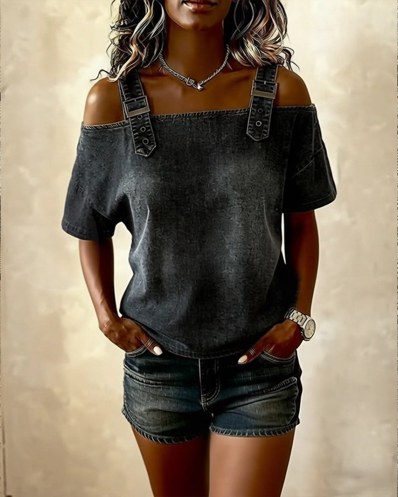 Dawn™ | Buckled Denim Lounge Topenim Shirt