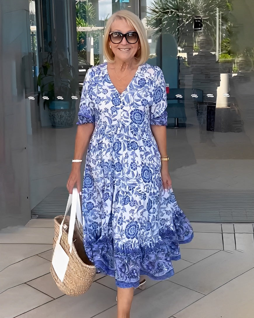 Rosalind™ | Graceful V-Neck Floral Dress