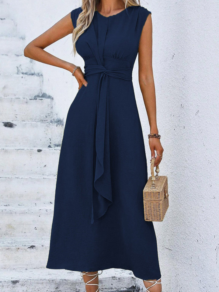 Eva™ | Timeless sleeveless midi dress with flattering waist tie