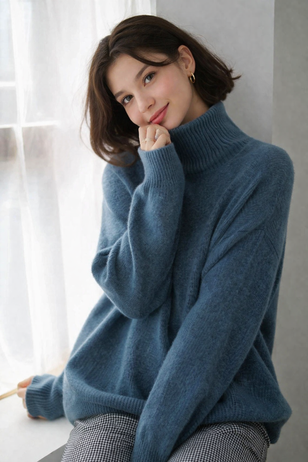 Evelyn™ Women’s Turtleneck Sweater – Relaxed Fit, Ribbed Neck & Cuffs