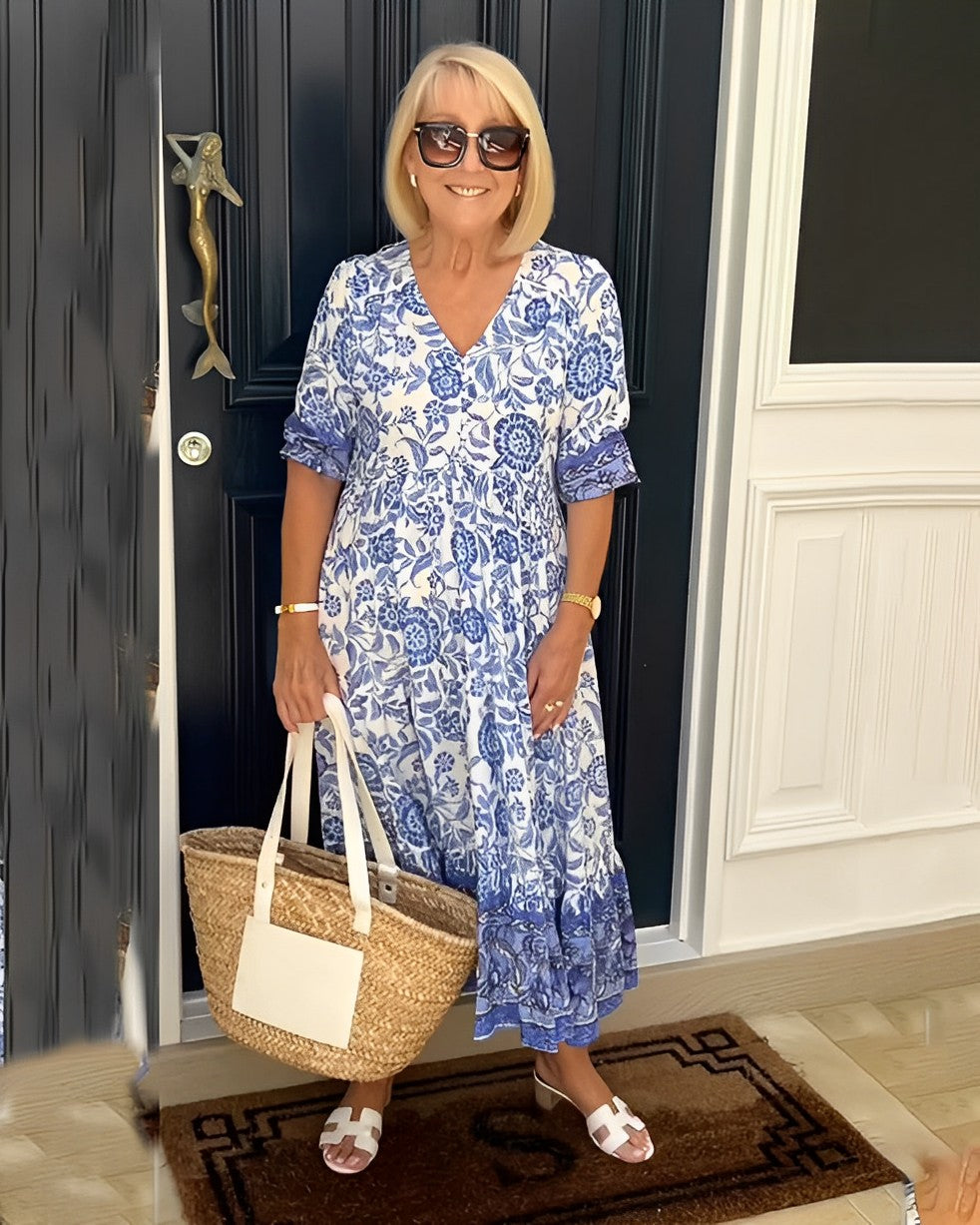 Rosalind™ | Graceful V-Neck Floral Dress