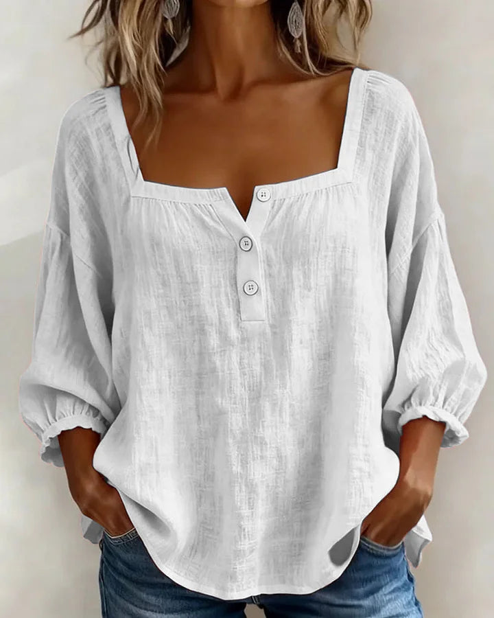 Jacky™ | Relaxed Square Neck Linen Blouse
