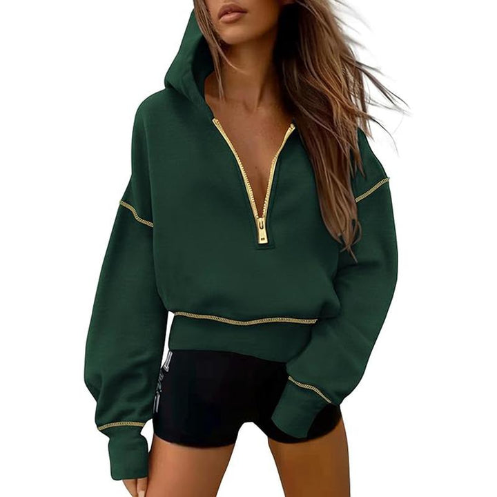 GRETEL - Stylish Hooded Sweatshirt with Zipper & Stitching Detail for Cropped Pullover