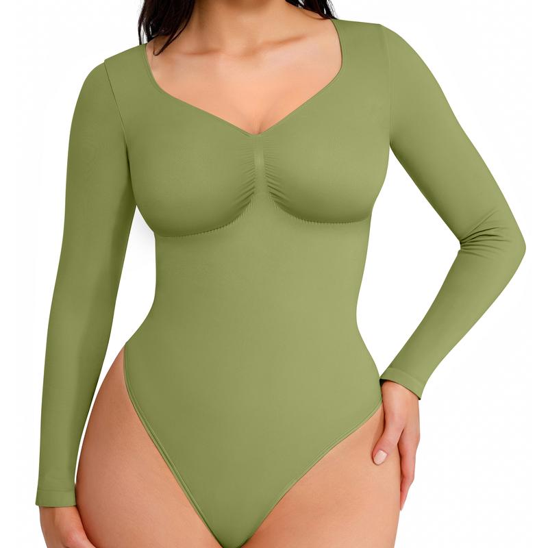 SONYA - Seamless Shaping Long Sleeve Thong Bodysuit for Comfort