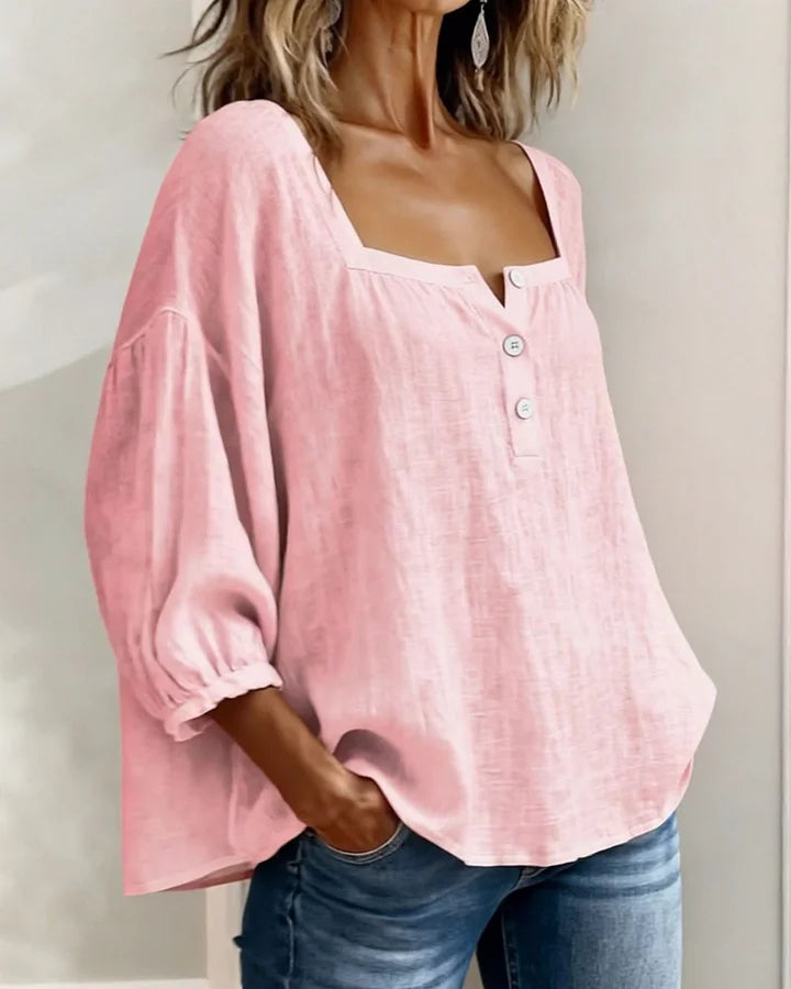 Jacky™ | Relaxed Square Neck Linen Blouse