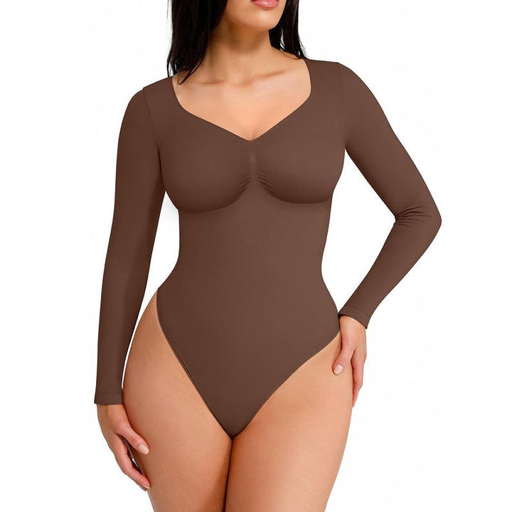 SONYA - Seamless Shaping Long Sleeve Thong Bodysuit for Comfort