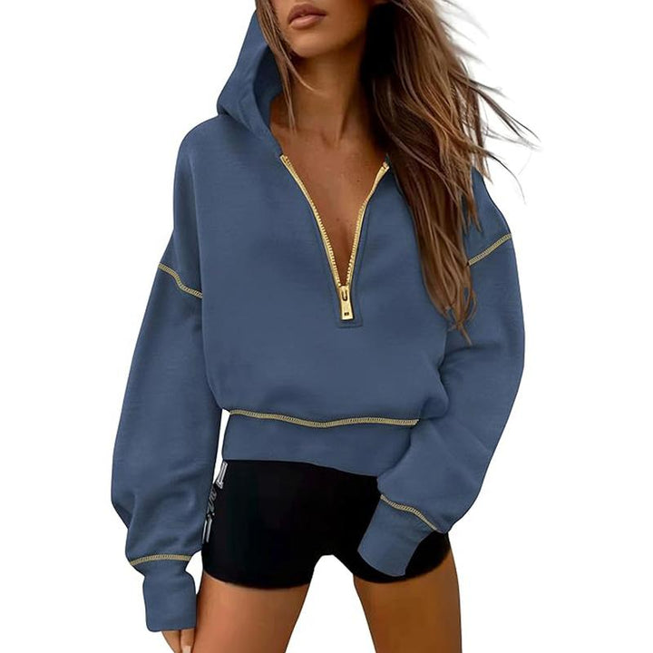 GRETEL - Stylish Hooded Sweatshirt with Zipper & Stitching Detail for Cropped Pullover