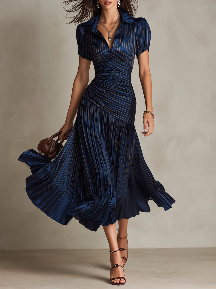Amelia™ - Retro Striped Satin Midi Dress