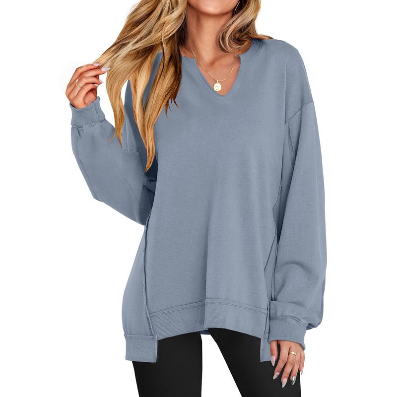 GENEVA - Casual V-Neck Oversized Sweatshirt Lightweight Long Sleeve