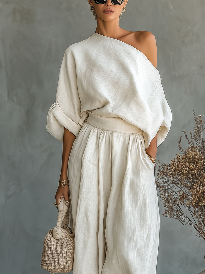 Amelia™ | Luxe Linen One-Shoulder Set