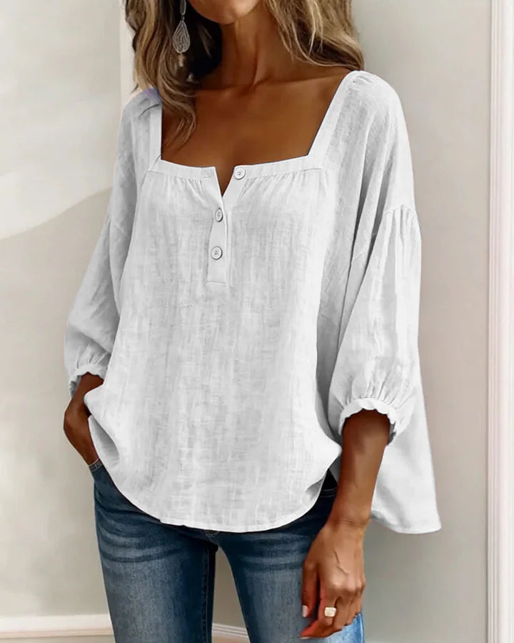 Jacky™ | Relaxed Square Neck Linen Blouse