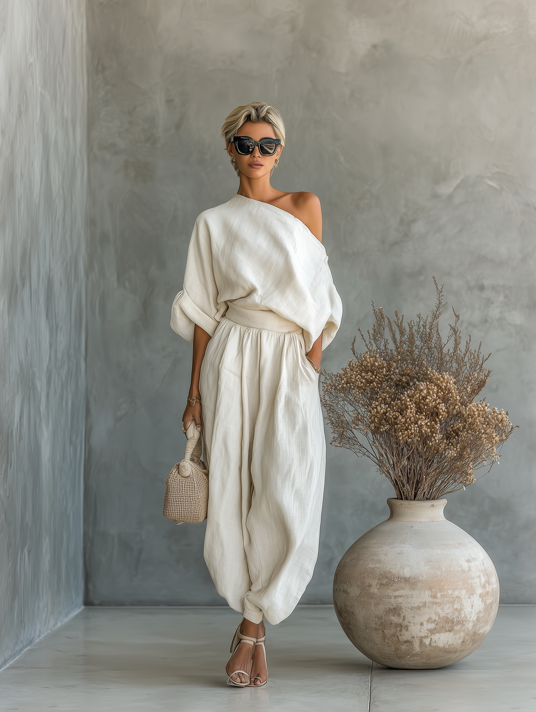 Amelia™ | Luxe Linen One-Shoulder Set