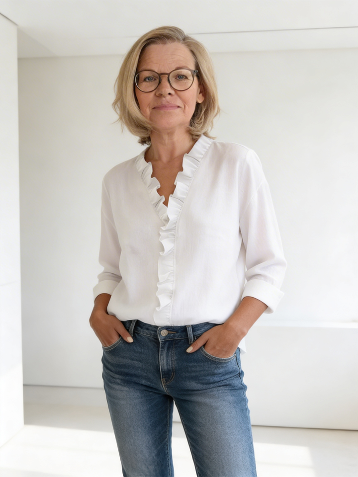 Yvonne | Blouse with Ruffles, V-Neck and Long Sleeves