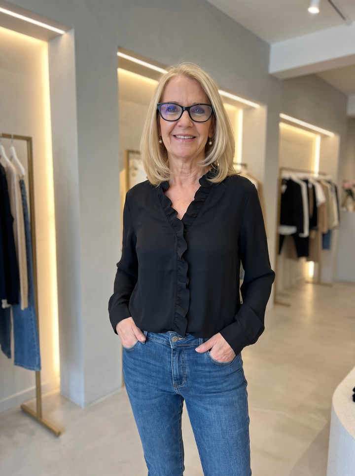 Yvonne | Blouse with Ruffles, V-Neck and Long Sleeves