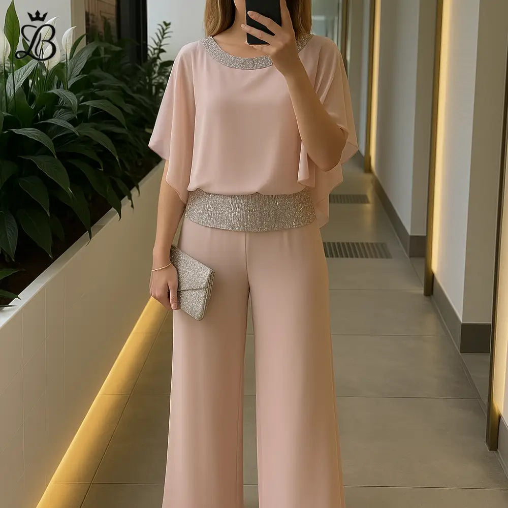 Jennie - Elegant Women’s 2-Piece Set Beige / XS Apparel & Accessories > Clothing > Outfit Sets