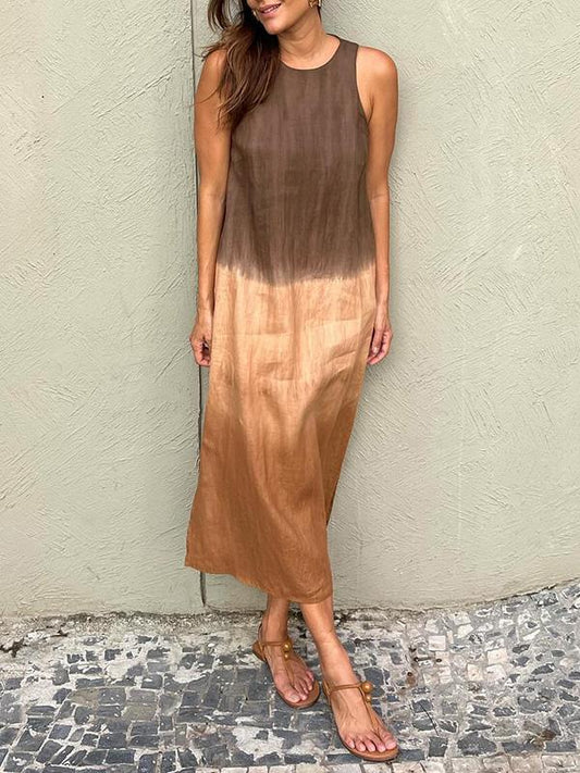 Elegant Print Midi Dress – Sleeveless, Lightweight, Ombre Pattern, Summer/Party Wear