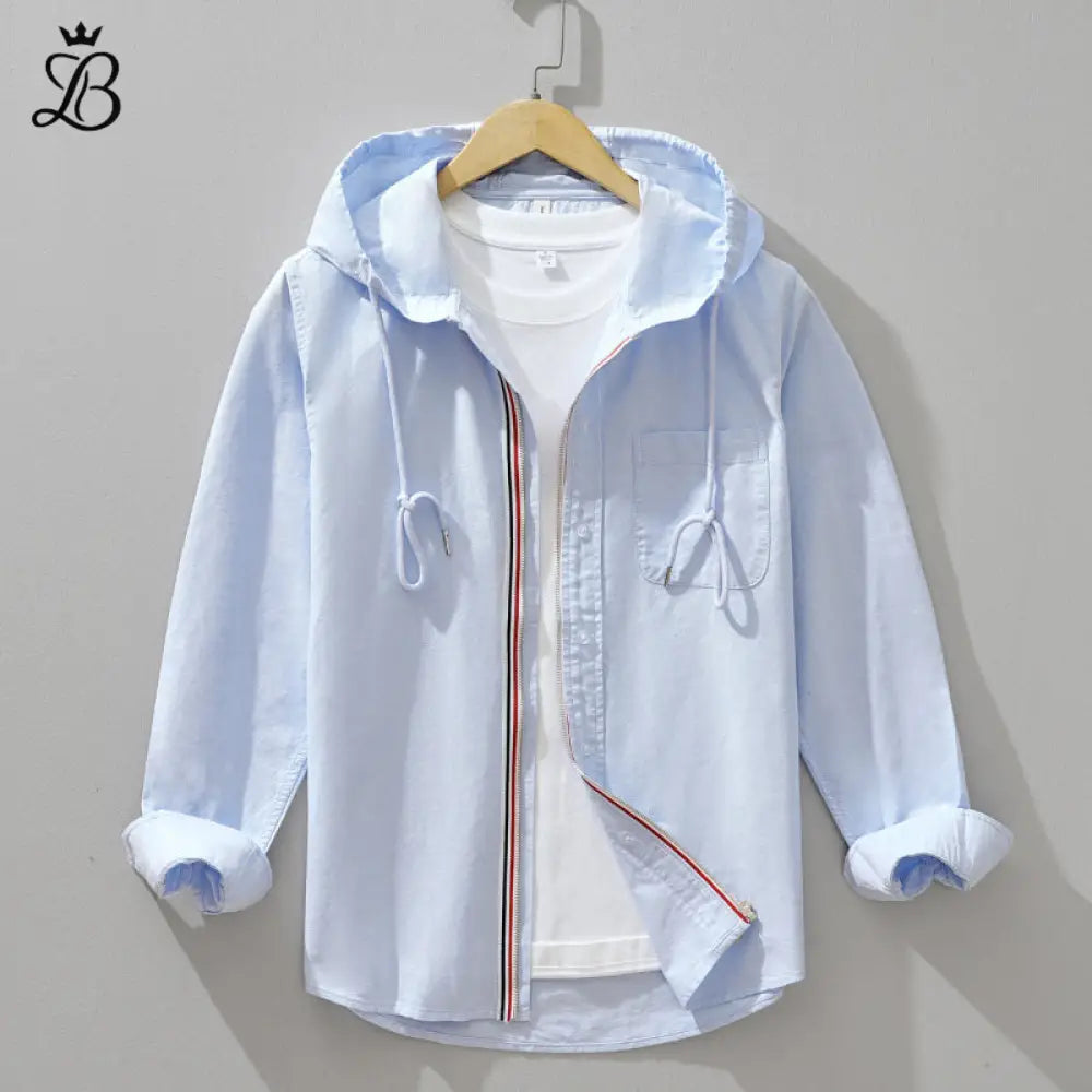 Linen-Cotton Hoodie Shirt - Light Blue - Airy & Breathable Layer