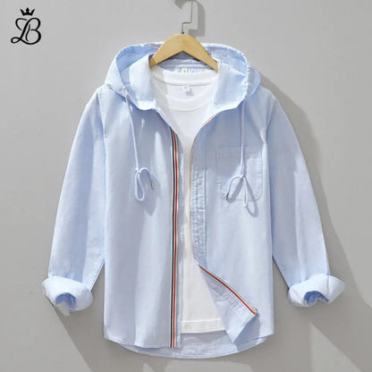 Linen-Cotton Hoodie Shirt - Light Blue - Airy & Breathable Layer