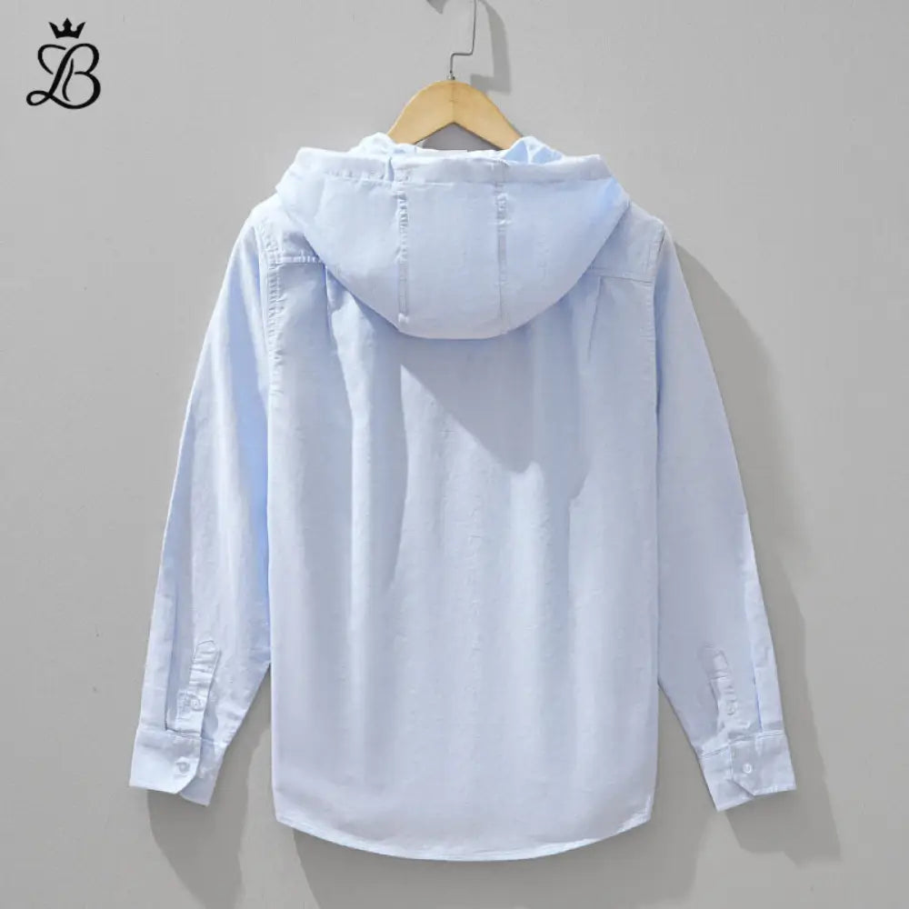 Linen-Cotton Hoodie Shirt - Light Blue - Airy & Breathable Layer