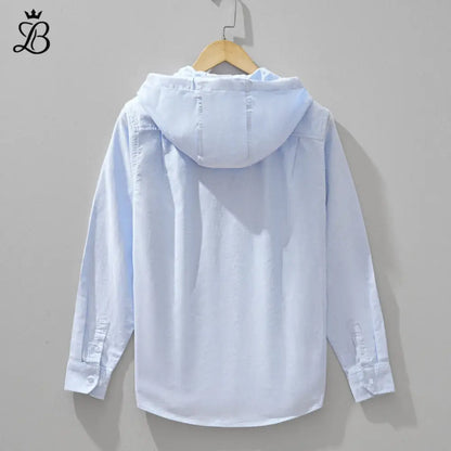 Linen-Cotton Hoodie Shirt - Light Blue - Airy & Breathable Layer