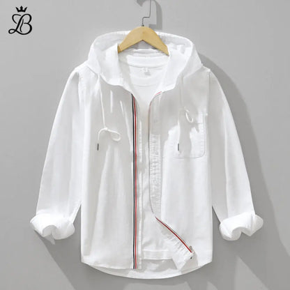 Linen-Cotton Hoodie Shirt - Light Blue - Airy & Breathable Layer