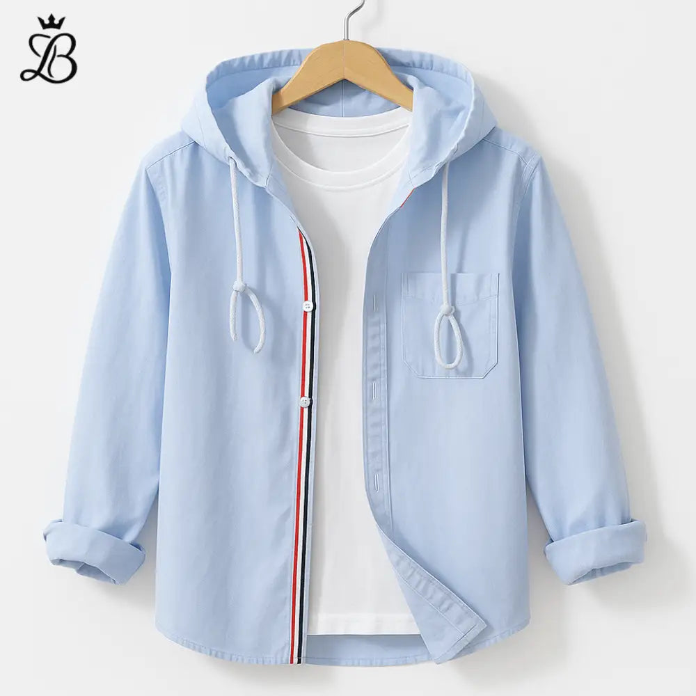 Linen-Cotton Hoodie Shirt - Light Blue - Airy & Breathable Layer
