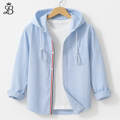 Linen-Cotton Hoodie Shirt - Light Blue - Airy & Breathable Layer
