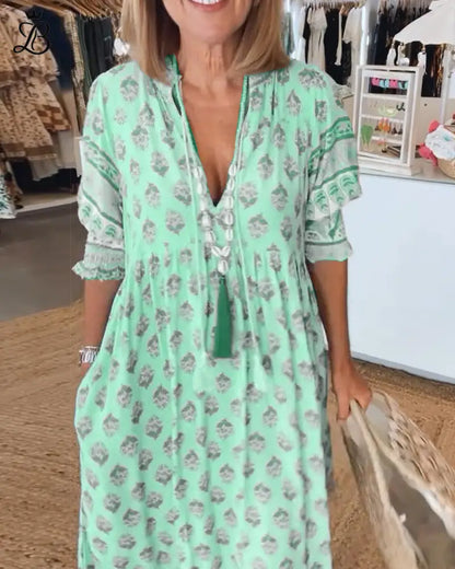 Loose Fit Printed Casual Dress for Women - Summer Lightweight Maxi Green / XS Apparel & Accessories > Clothing > Dresses