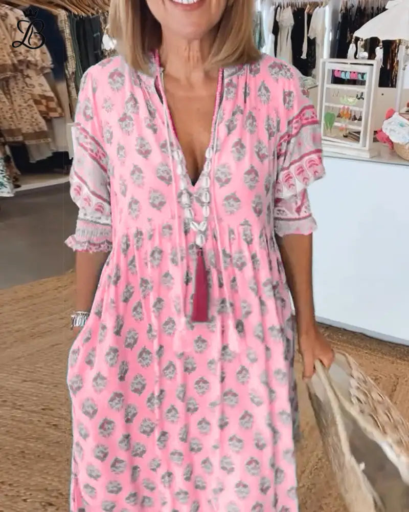 Loose Fit Printed Casual Dress for Women - Summer Lightweight Maxi Pink / XS Apparel & Accessories > Clothing > Dresses