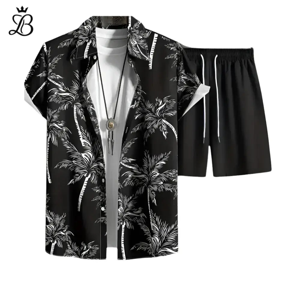 Matéo – Men's Black Tropical Set | Relaxed Two-Piece for Summer Ease