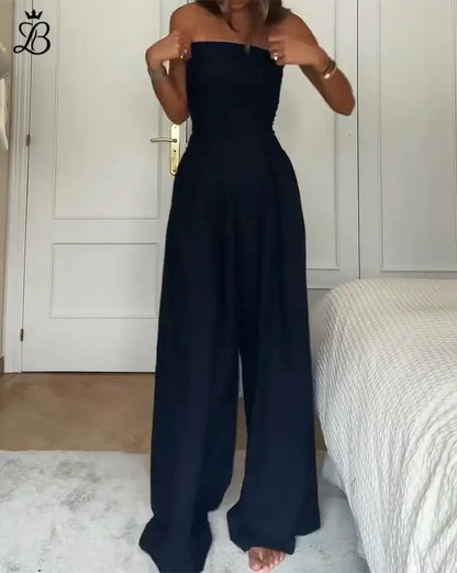 Off-Shoulder Jumpsuit for Women - Wide Leg Brown Elegant Evening & Daywear Apparel & Accessories > Clothing >