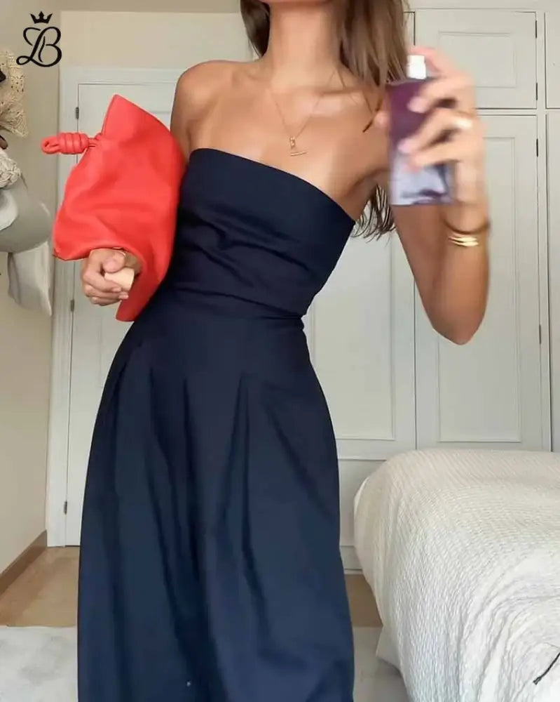 Off-Shoulder Jumpsuit for Women - Wide Leg Brown Elegant Evening & Daywear Apparel & Accessories > Clothing >