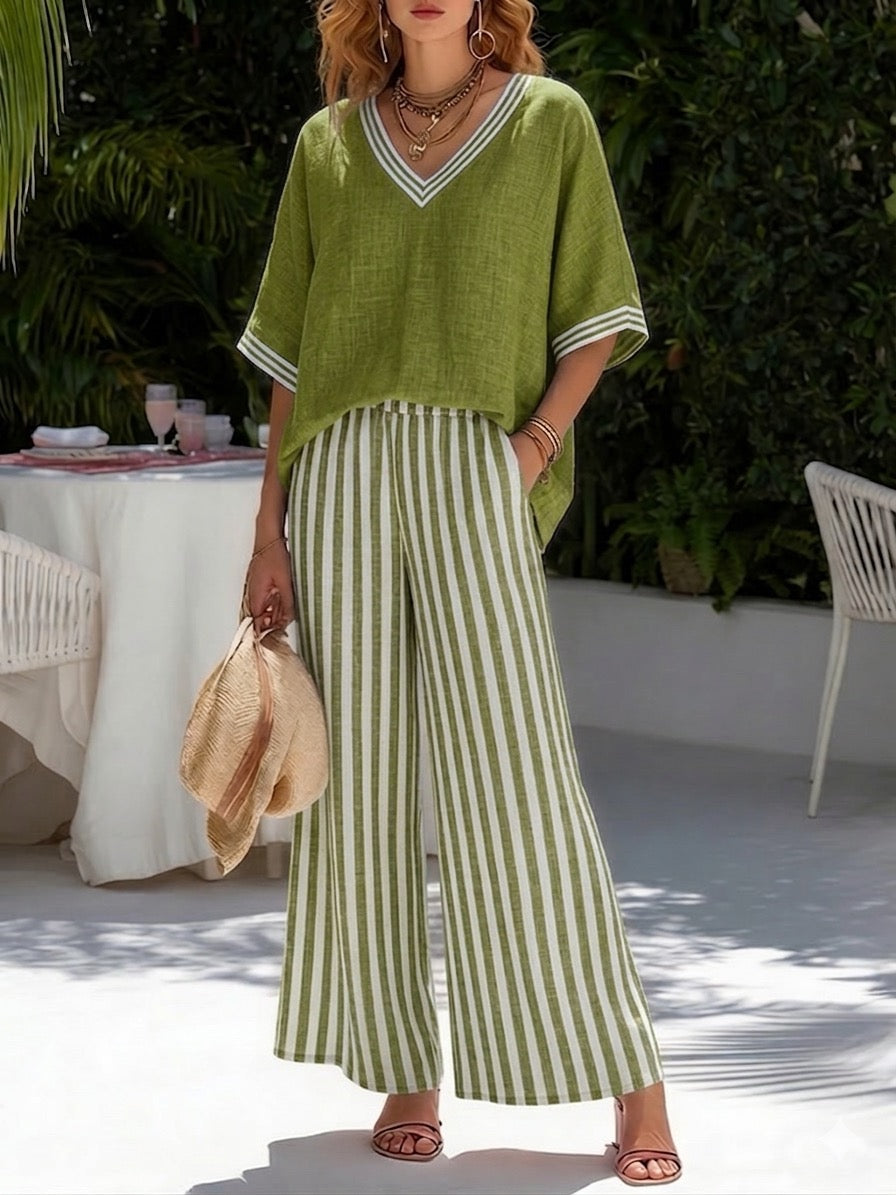 Amélia™ | Striped Linen Cotton Two-Piece Set