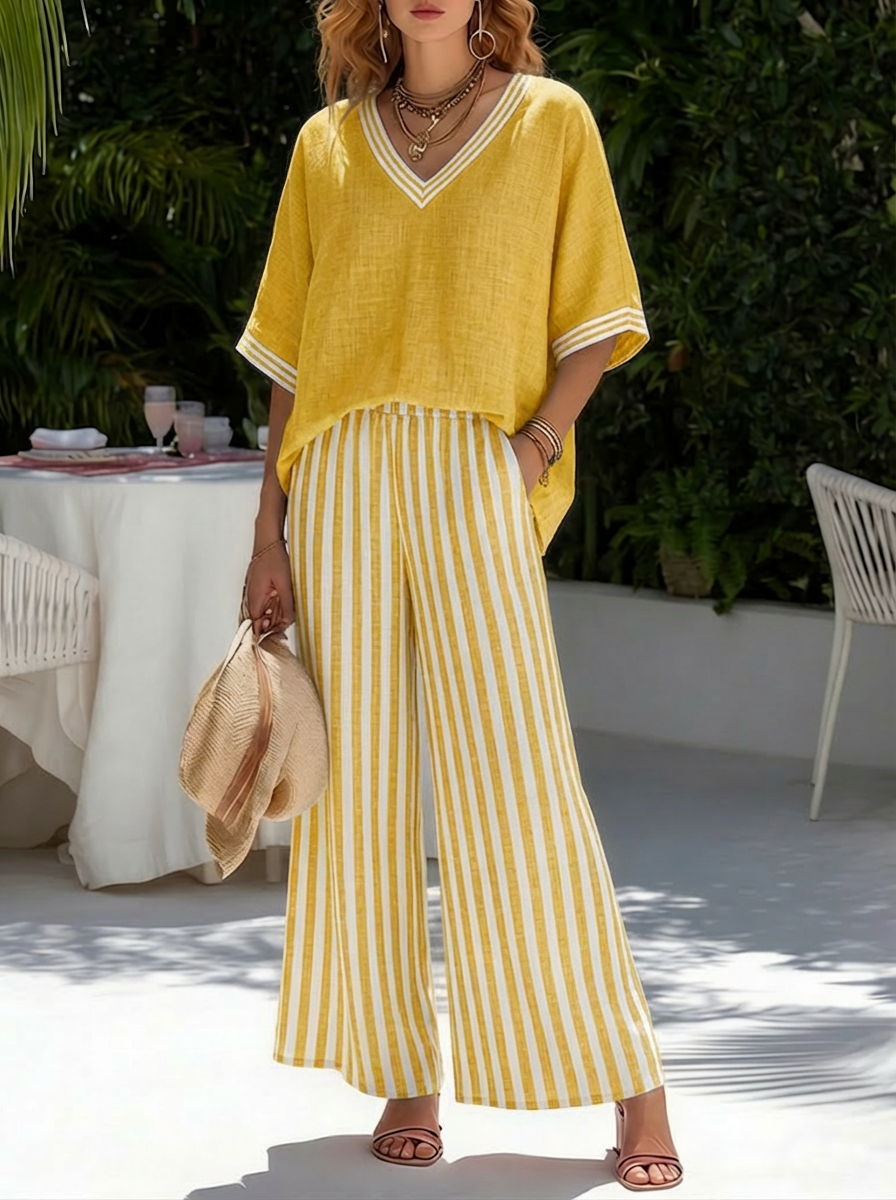 Amélia™ | Striped Linen Cotton Two-Piece Set