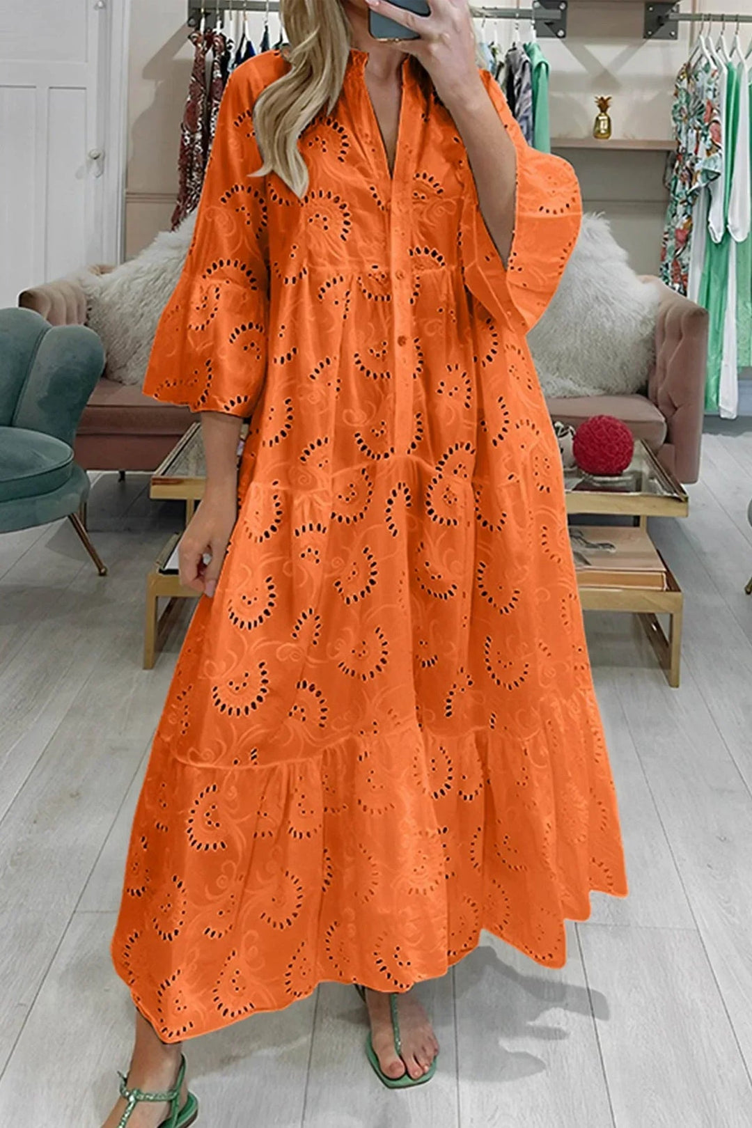 Elowen™ | Broderie V-Neck Maxi Dress