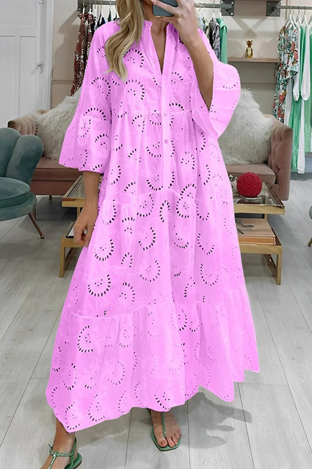 Elowen™ | Broderie V-Neck Maxi Dress