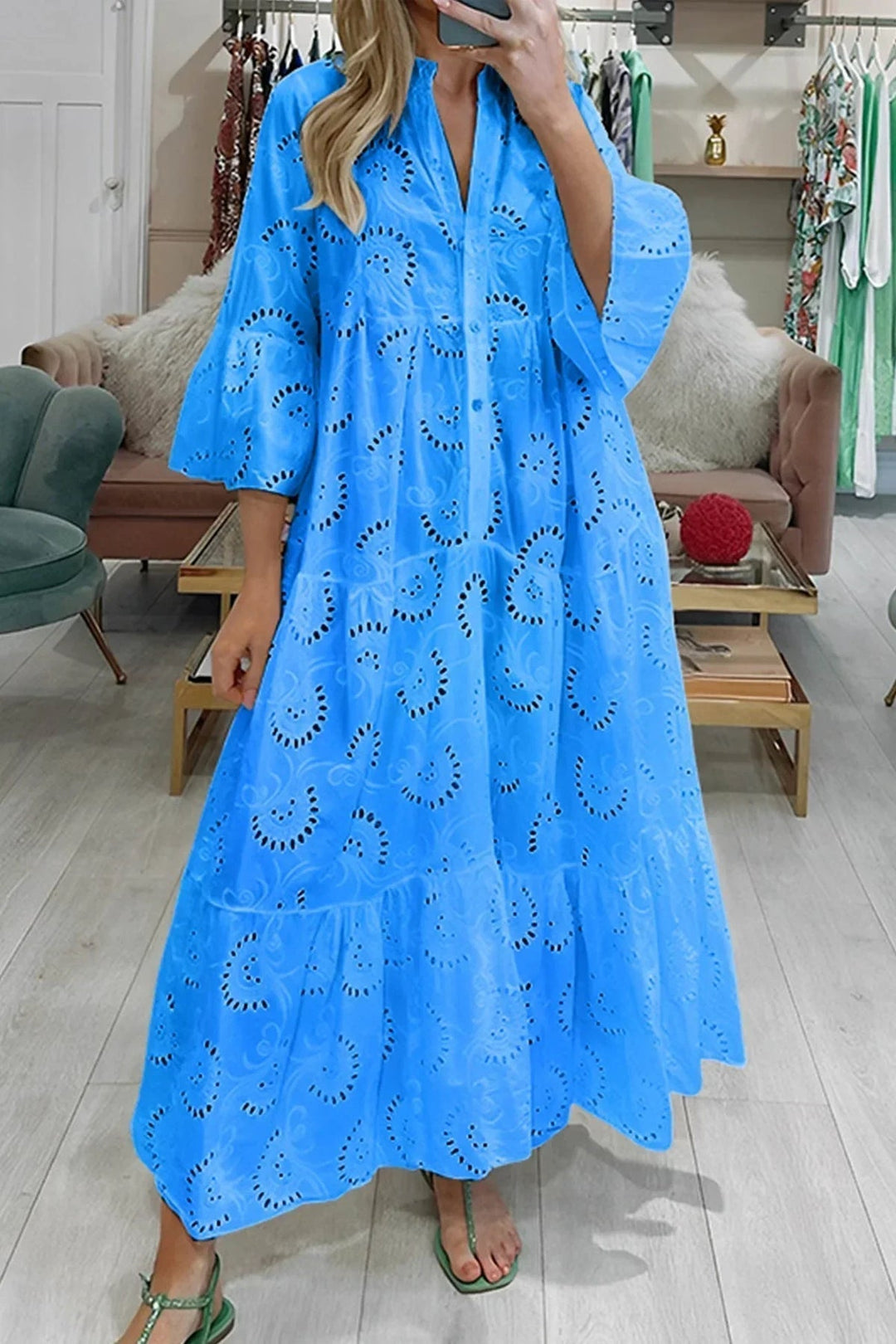Elowen™ | Broderie V-Neck Maxi Dress