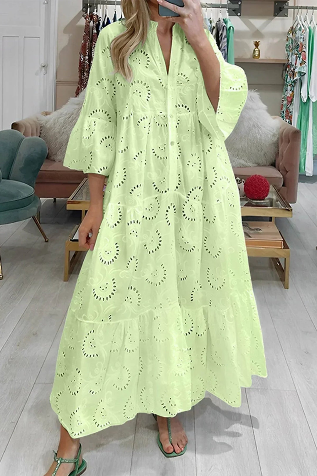 Elowen™ | Broderie V-Neck Maxi Dress