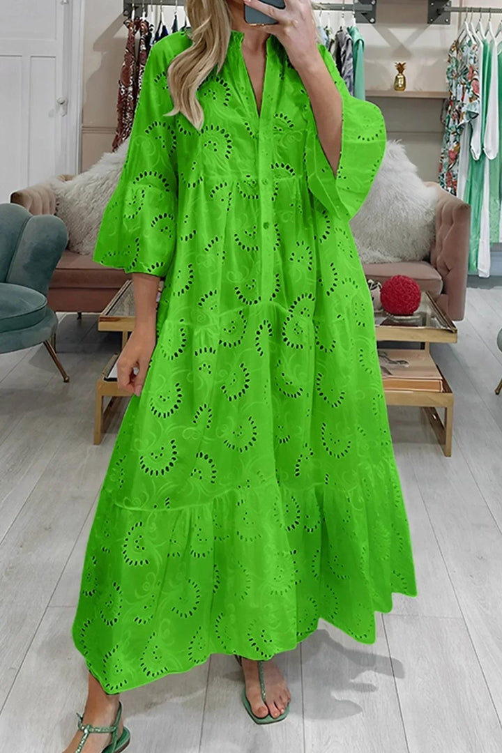 Elowen™ | Broderie V-Neck Maxi Dress