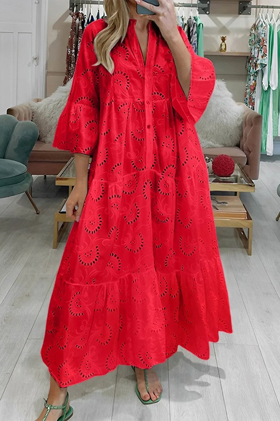 Elowen™ | Broderie V-Neck Maxi Dress