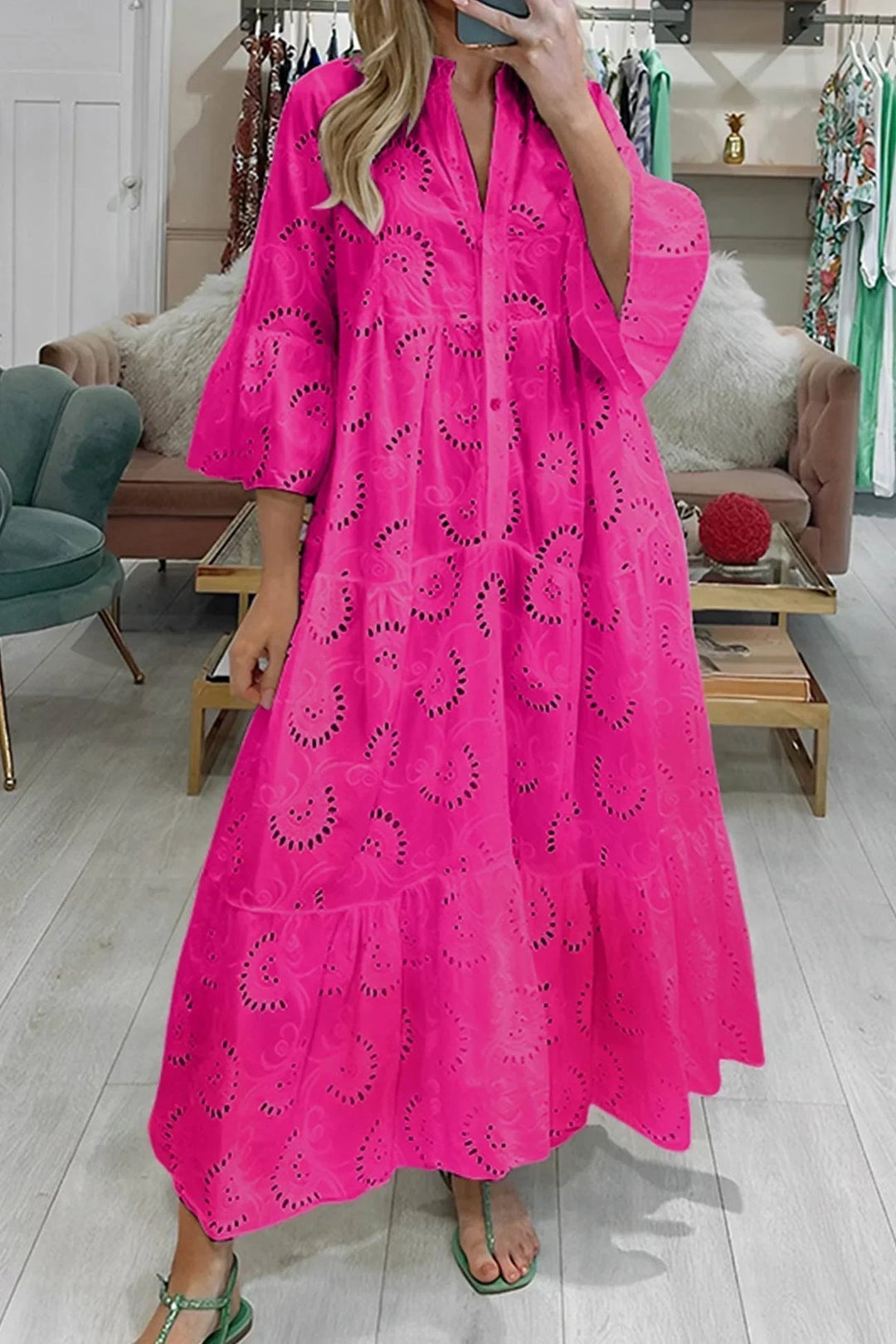 Elowen™ | Broderie V-Neck Maxi Dress
