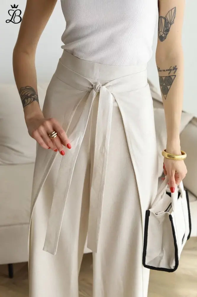 Sibella - Wide Leg Linen Pants for Women Beige / XS Apparel & Accessories > Clothing > Pants