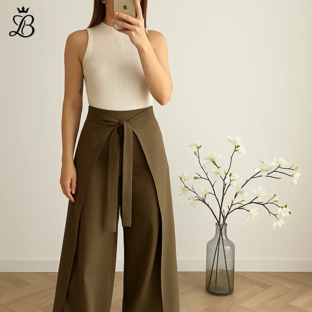 Sibella - Wide Leg Linen Pants for Women Darkgreen / XS Apparel & Accessories > Clothing > Pants