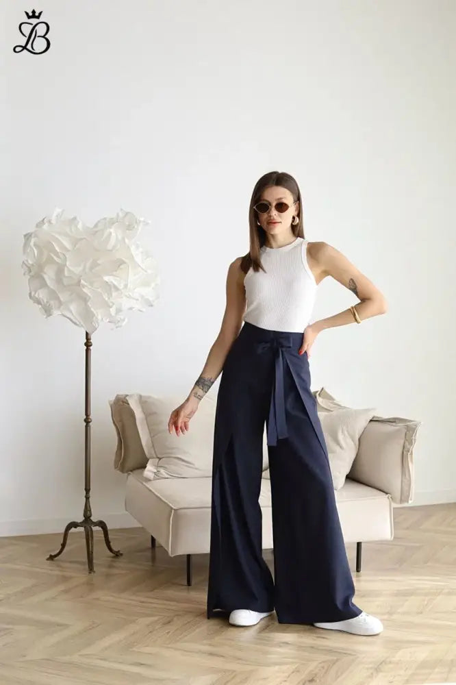 Sibella - Wide Leg Linen Pants for Women Navy / XS Apparel & Accessories > Clothing > Pants