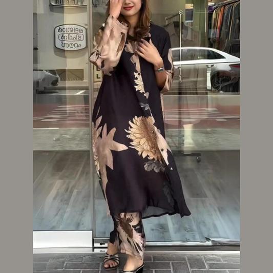 Women's 2-Piece Flowing Shirt Dress Set - Lightweight, Floral or Abstract, Summer