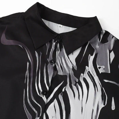 Women's 2-Piece Flowing Shirt Dress Set - Lightweight, Floral or Abstract, Summer