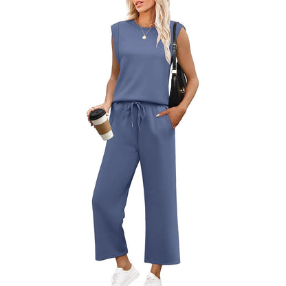 Women's Casual Sleeveless Top and Wide Leg Pants Set - Relaxed Fit, Summer, Soft Fabric