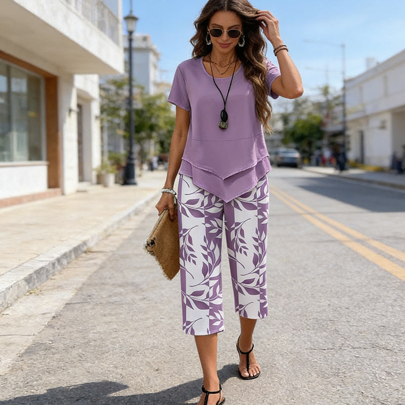 Alara ✨Women's 2-Piece Set✨Asymmetrical Top & Wide Leg Pants, Skin-friendly Fabric Lornbridge