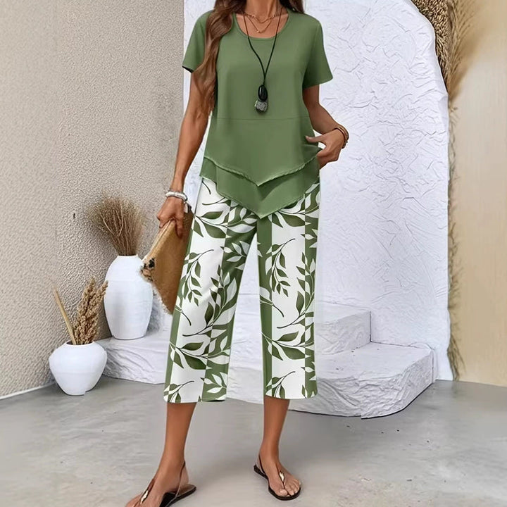Alara ✨Women's 2-Piece Set✨Asymmetrical Top & Wide Leg Pants, Skin-friendly Fabric Lornbridge