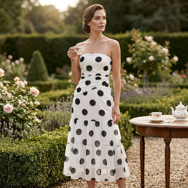 Adeline™ | Elegant Polka Dot Strapless Dress